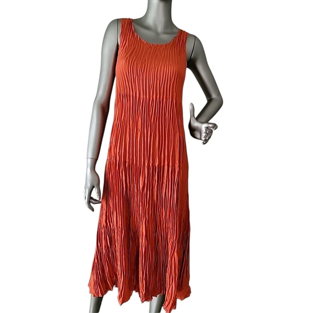 Eileen Fisher Flame Crushed 100% Silk Tiered Dress XXS